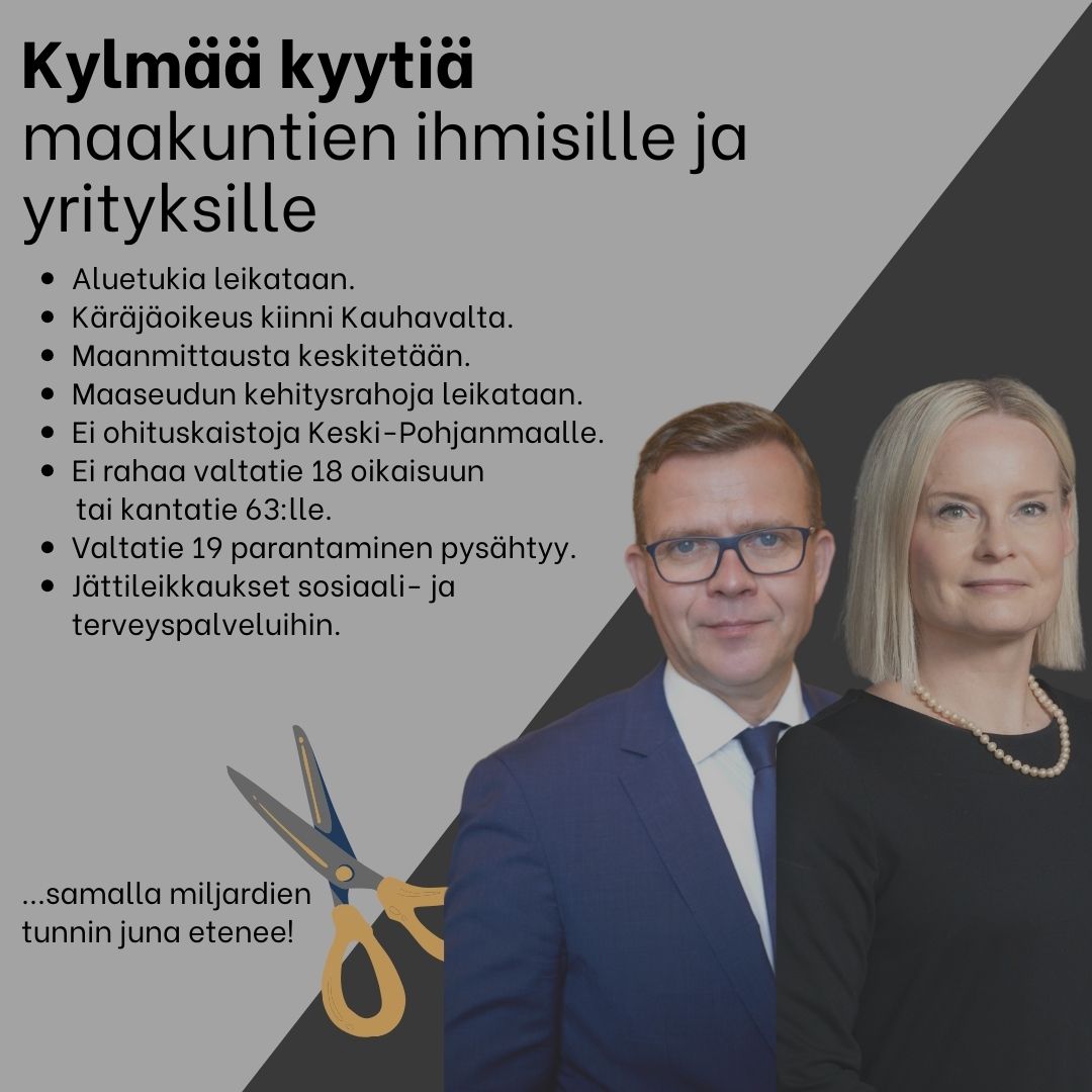 Vaasan vaalipiirin keskustalaiset kansanedustajat: Hallituksen sakset leikkaavat myös pohjalaisilta